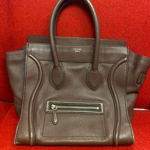 Celine Mini Luggage Double Handle bag - Dark brown pebbled leather tote